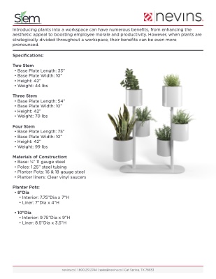 Stem Specification Sheet | 1-800-231-2744
