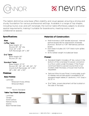 Connor Specification Sheet | 1-800-231-2744
